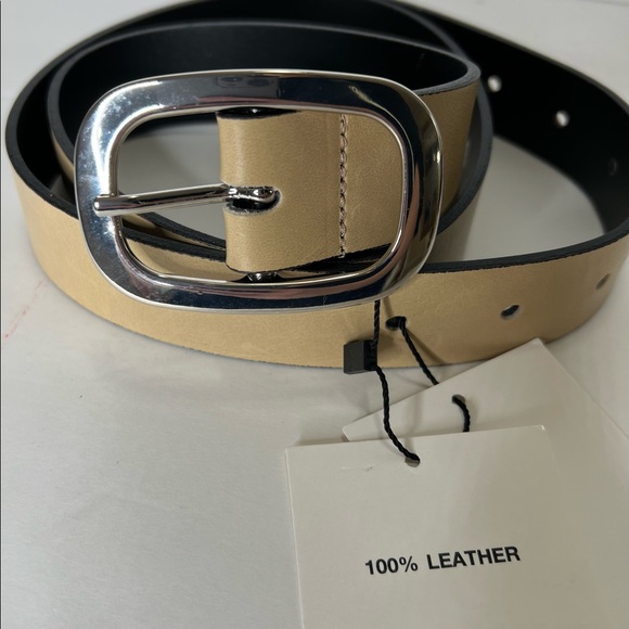Zara Brown Taupe Beige Leather Belt Size 32 Womens Belt 100% Leather Cream New - Picture 11 of 14